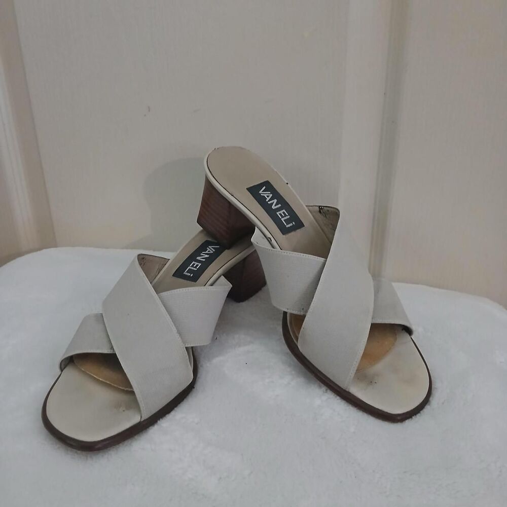 VTG Y2K 90s VANELi Criss Cross Strap Chunky Block Stacked Wooden Heel Sandals 7